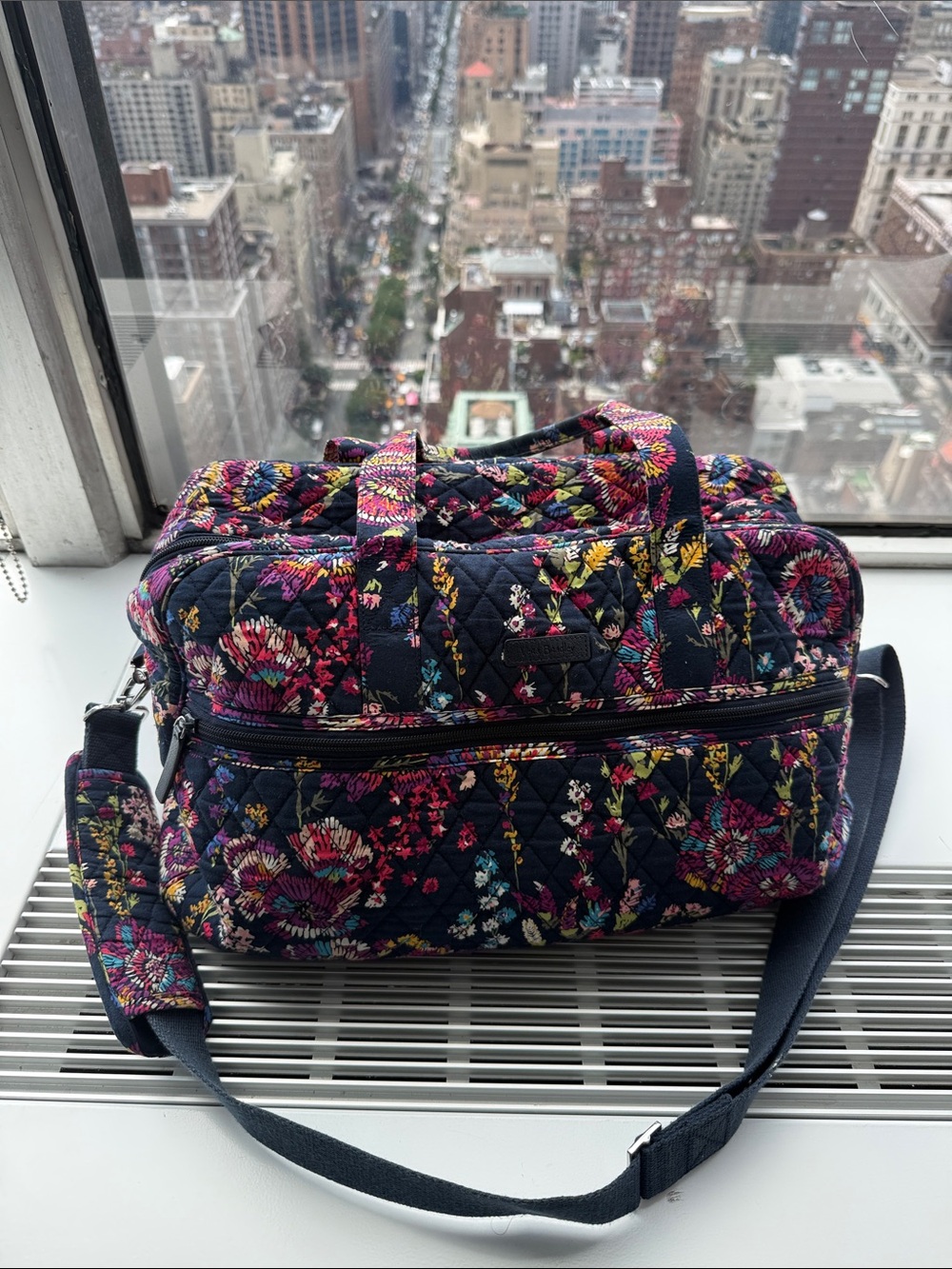 Vera Bradley Navy Quilted Floral Travel Tote